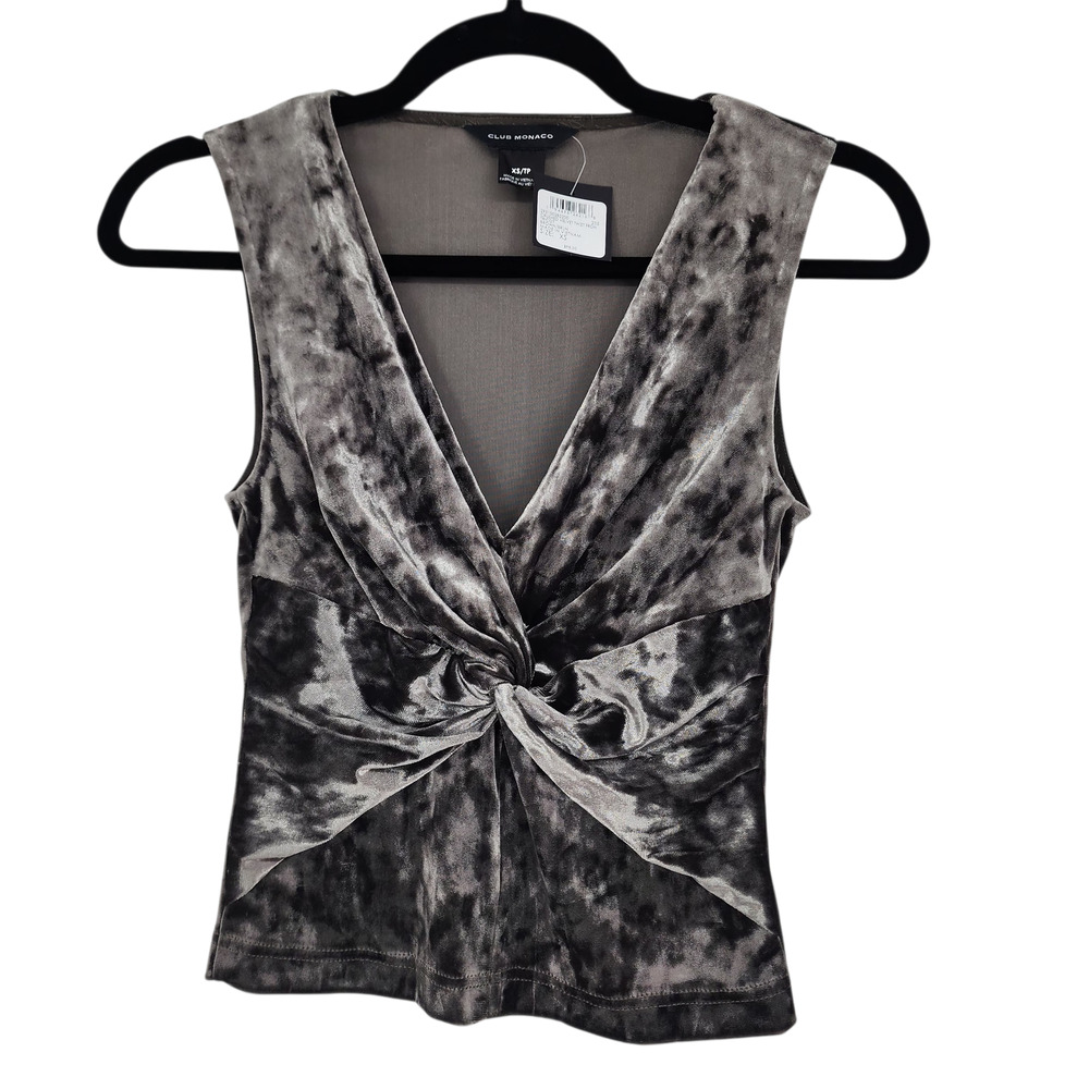 NWT Club Monaco Brown Crushed Velvet Twist Front V-neck Tank Top Size XL